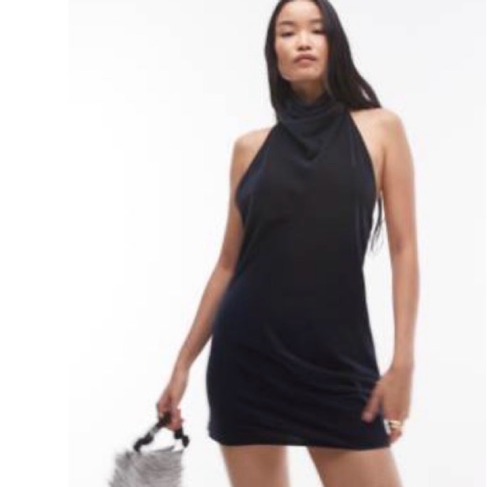 Elegant Black Halter Dress velvet material